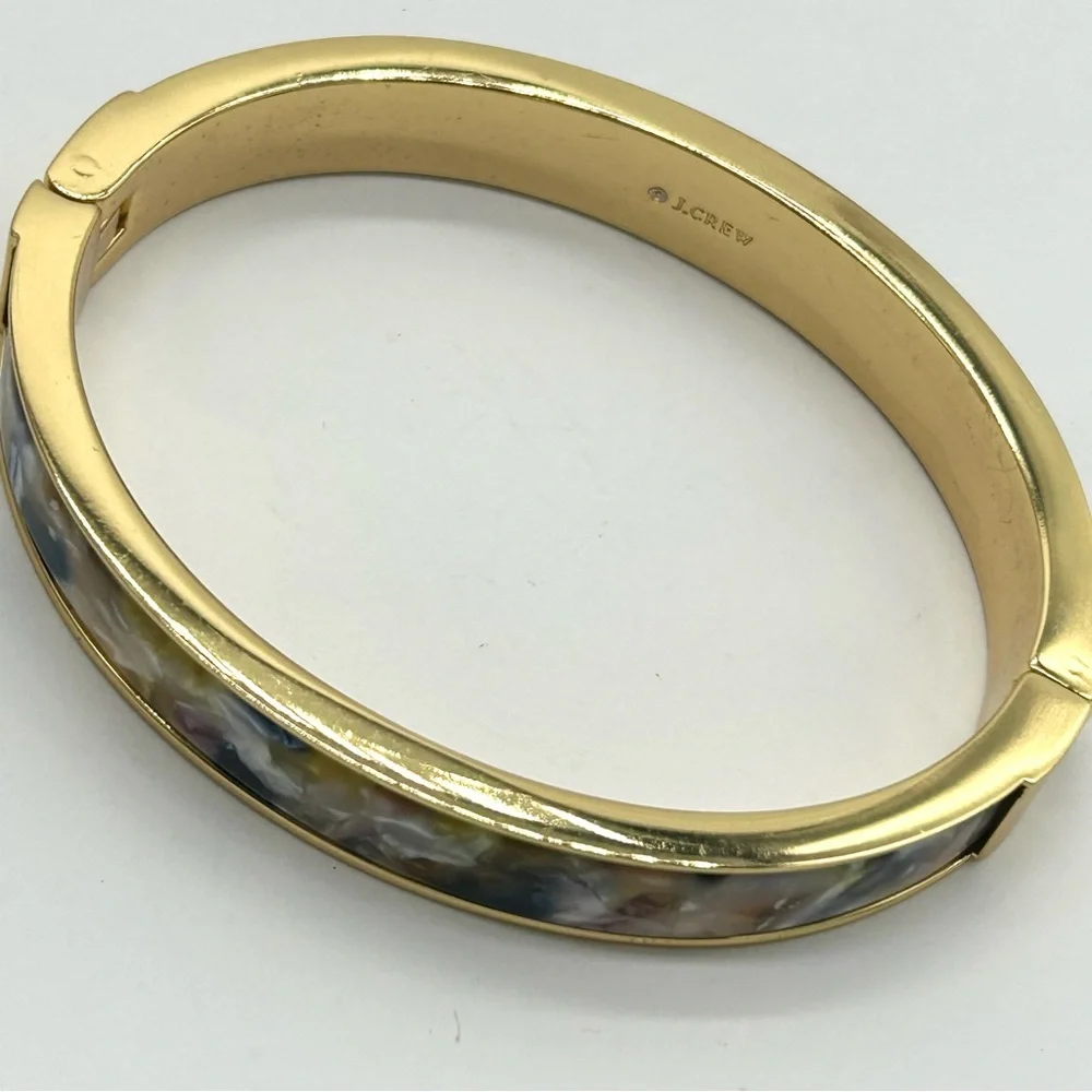 J. Crew Jewel Tone Mother of Pearl Hinged Bangle Bracelet